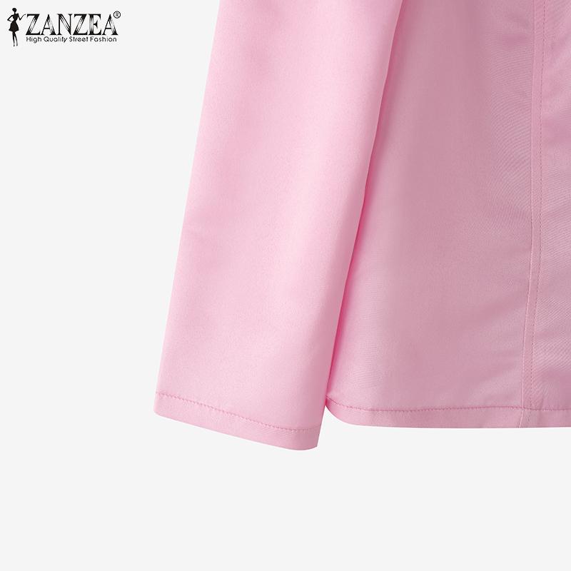 ZANZEA Women Casual V-Neck 3/4 Sleeve Elegant Satin Blouse