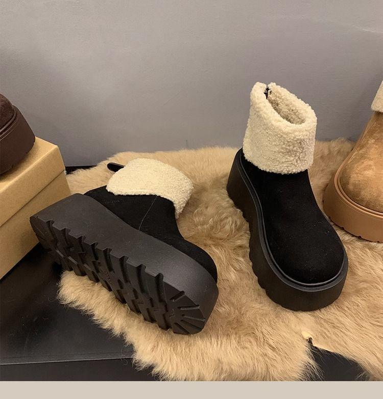 Dam Snökängor med Tjock Sula och Höjdökning 2024: Trendig, Varm, Plus Sammetspäls, Storhuvudsdesign, Ful-söt stil.