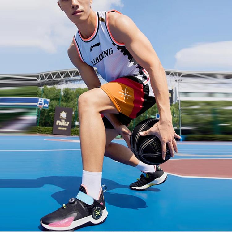 Li-Ning Wade Series Letter Print Contrast Basketball Sports Casual Shorts Men Bottoms Black AAPR347-1