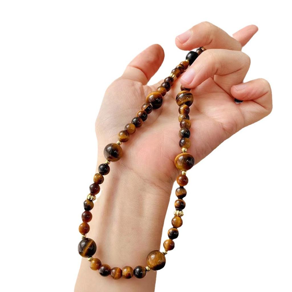 Vintage Maillard Style Natural High-Quality Tiger'S Eye Stone Gypsy Collarbone Chain Atmosphere Niche Necklace