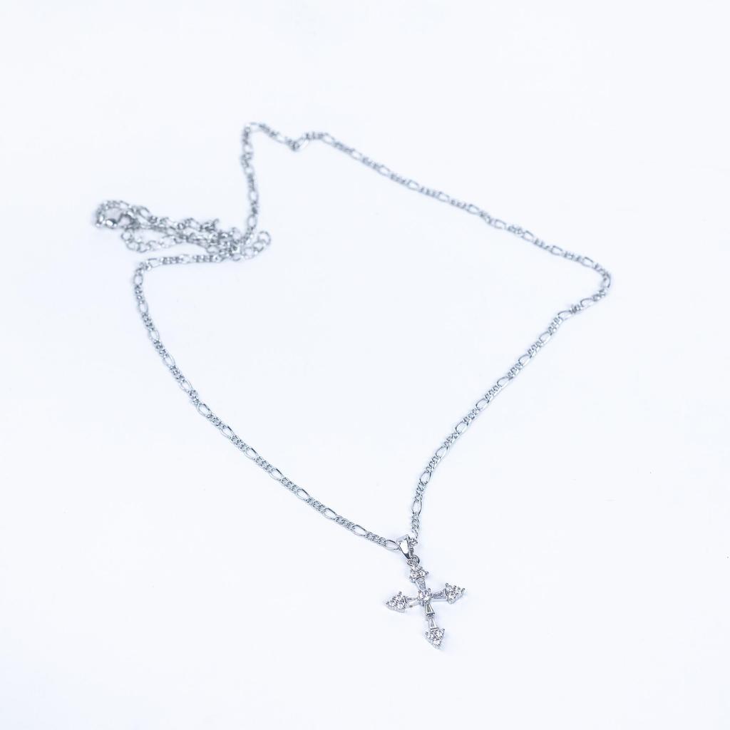 S925 Sterling Silver Diamond Cross Choker Necklace - Showerproof, American Hip Hop Style