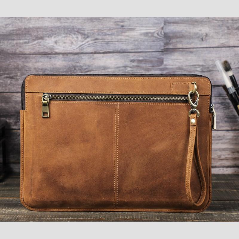 Genuine Leather Laptop Sleeve For MacBook Pro 14 Large Inner Pocket Shockproof