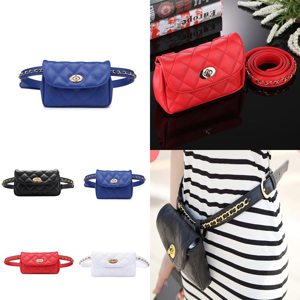 Elegant Women Classic Fanny Pack Chain Waist Hip Belt Bag With Soft Pu Leather