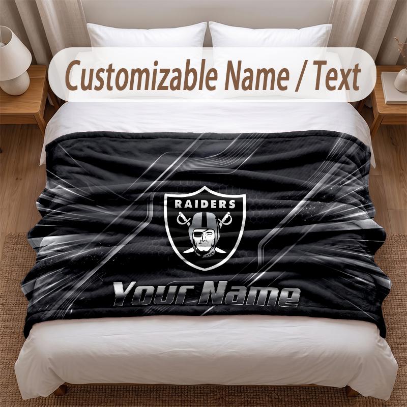 Las Vegas Raiders Bedruckte Flanelldecke Individueller Name Text Weiche Warme Decke für Schlafzimmer Feiertagsgeschenk