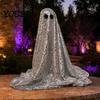 Decorative Ghost Sculpture Halloween Decoration, Outdoor Shiny Figurine with Sequin Cloth, Light Collectible Up Spooky for Parties, Lawn, Porch Decor