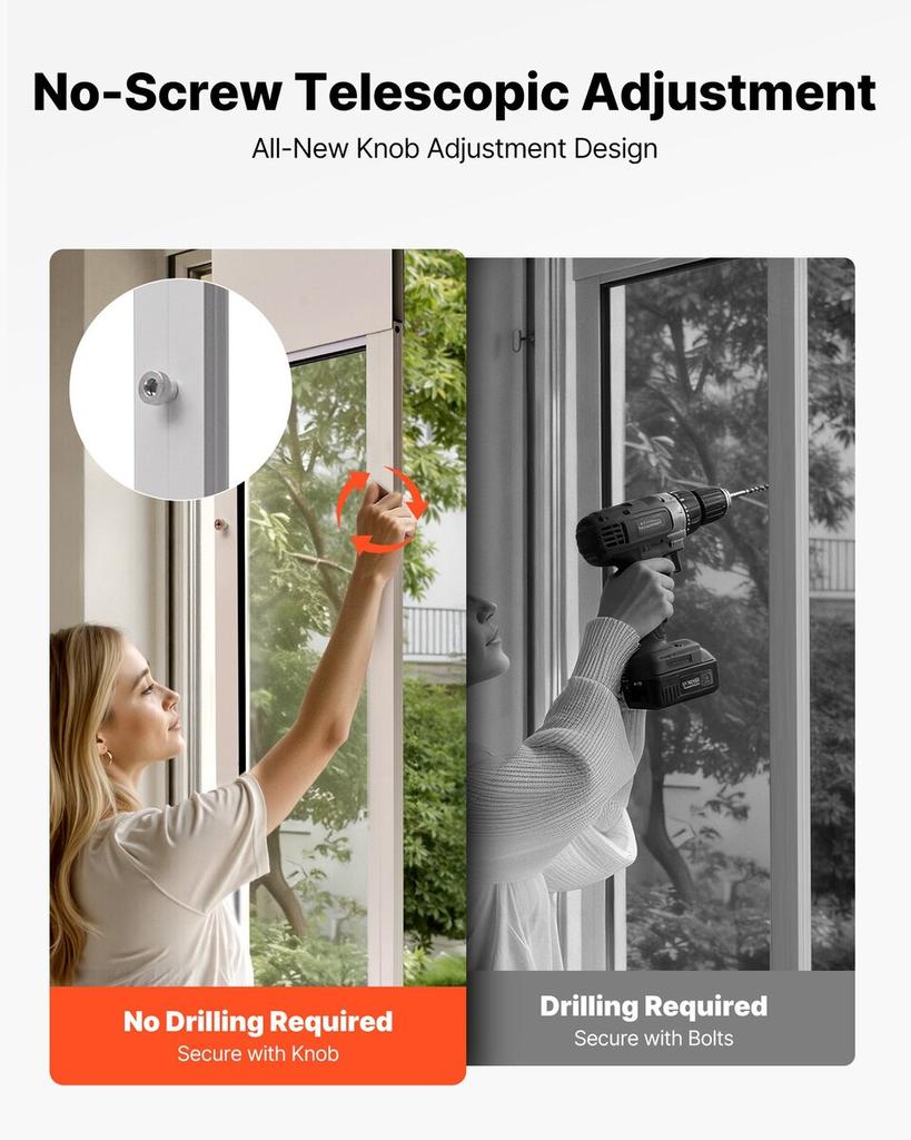 Dog Door for Sliding Glass Door, 2311-2439 mm Adjustable Height, Aluminum Alloy Frame with Metal Rotating Hinges, Lock Design, 209.6 x 311.2 mm Flap,