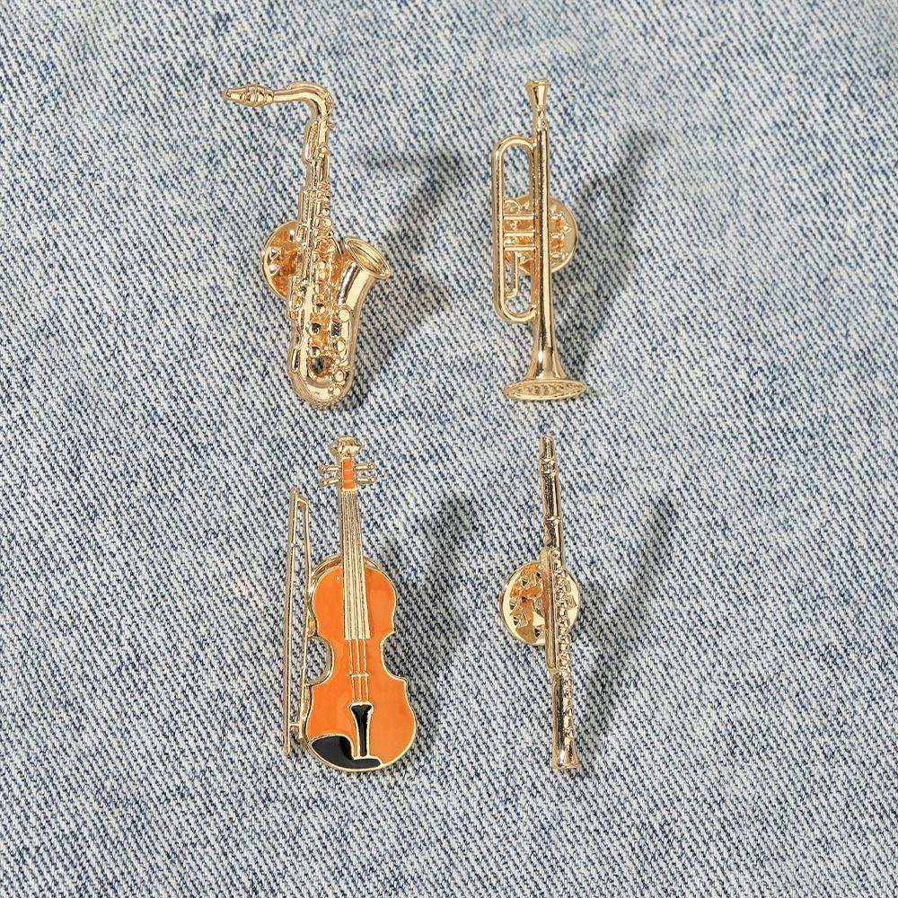 4Pcs Alloy Enamel Brooches Trumpet Clarinet Saxophone Violin Shaped Backpacks Decoration Lapel Pins Jewelry Accessories