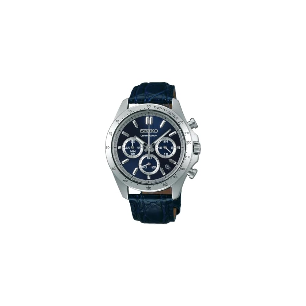 Seiko Selection SBTR019 Men's Quartz Chronograph Watch Blue Dial Leather Strap Stainless Steel
