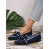 Women's Shoes Are Thin, Pointed, Flat-bottomed Single Shoes, Women's Flying Weaving, One Pedal, Bow, Casual and Breathable