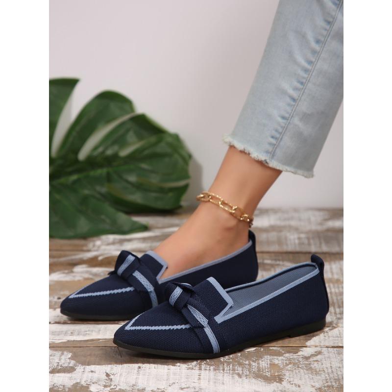 Women's Shoes Are Thin, Pointed, Flat-bottomed Single Shoes, Women's Flying Weaving, One Pedal, Bow, Casual and Breathable
