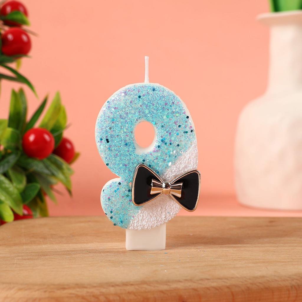Number Shape Birthday Candle with Decorative Bow Tie Design for Cake Decoration Children Baking Party Supplies 0 To 9 Digit Candles