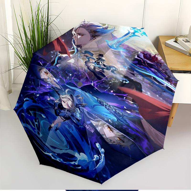 Genshin Impact Print Automatic Open Close Umbrella, Portable Foldable Umbrella, for Outdoor Commute Camping Trip, Ideal Birthday Gift