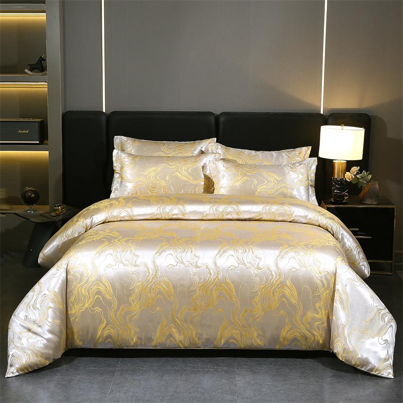 WASART Summer Satin Rayon Jacquard Duvet Cover Set 4pc Elegant Floral Luxury Bedding for Couple King Size 220x240 Cooling Fabric