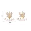 Copper Bowknot Zircon Earrings Metal Crystal Pearl Earrings Sweet Y2K Stud Earrings  Gifts