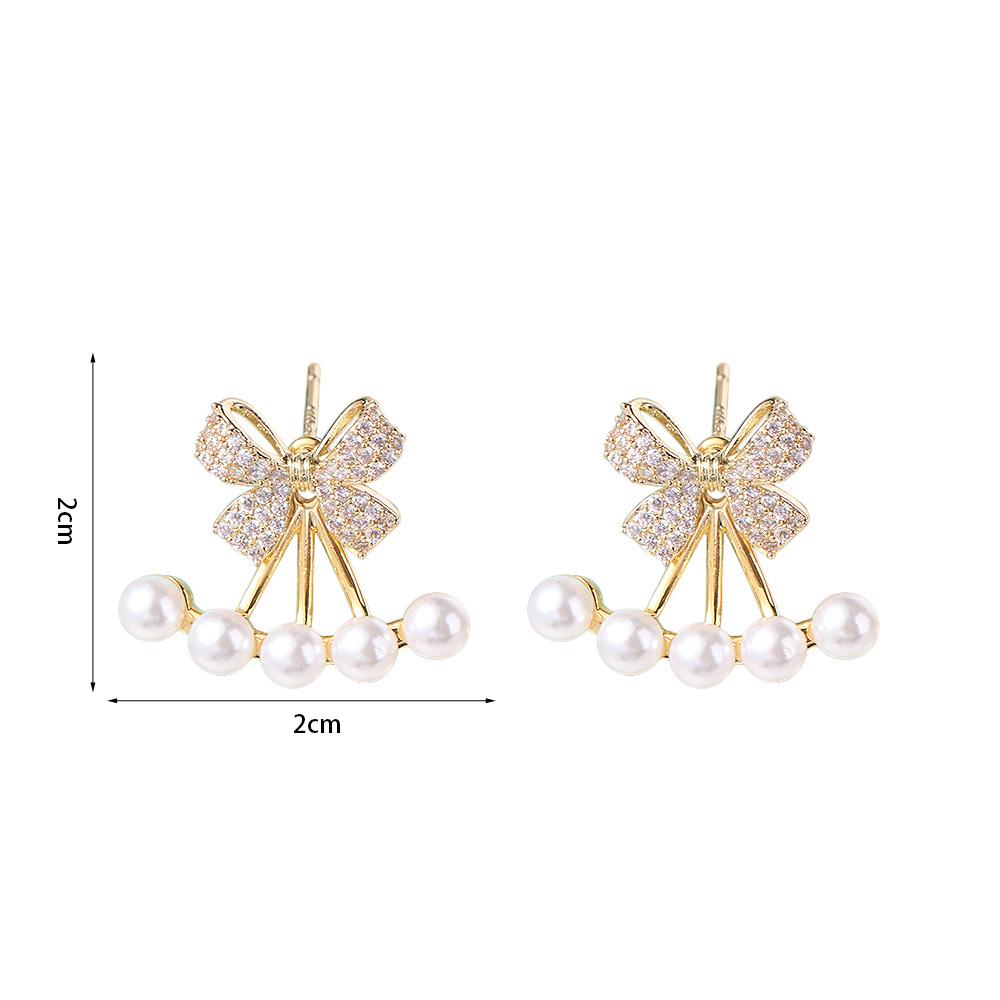 Copper Bowknot Zircon Earrings Metal Crystal Pearl Earrings Sweet Y2K Stud Earrings  Gifts
