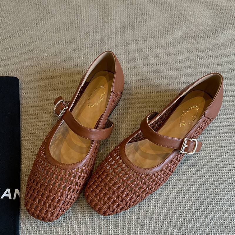 

Овчина натуральная кожа нишевые ретро сетка полые плетеные мелкий вырез пряжка одинарная обувь женская плоская обувь Мэри Джейн 40