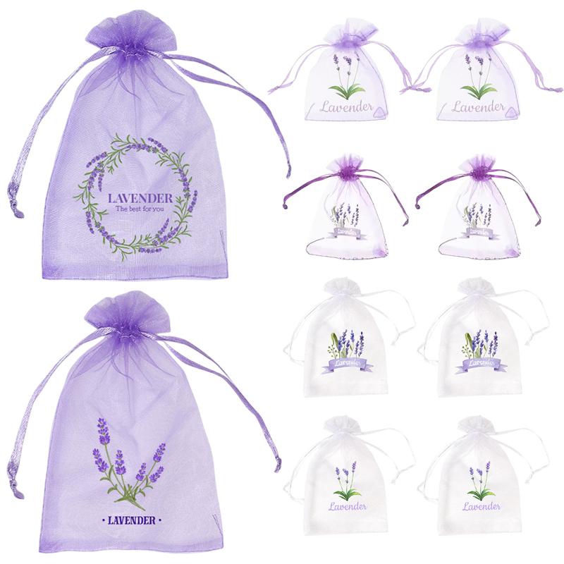 20Pcs Lavender Pattern Drawstring Mesh Bags Dried Flower Herbs Spices Storage Bag Odor-Eliminating Breathable Fragrance Pouches