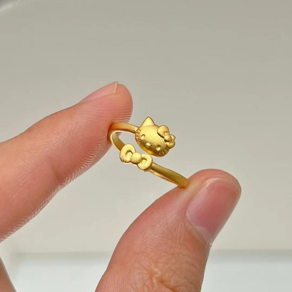 Gold Tone Playful Kitty Cat Ring Adjustable Size Cute Finger Jewelry For Fashion Couples