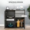High Gloss Frame Sideboard, Push-Open Design with 2 Drawer for Living Room, Bedroom, 74H x 79W x 36Dcm, Light Grey and Black
