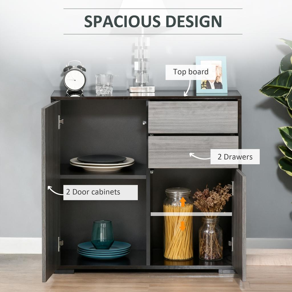 High Gloss Frame Sideboard, Push-Open Design with 2 Drawer for Living Room, Bedroom, 74H x 79W x 36Dcm, Light Grey and Black