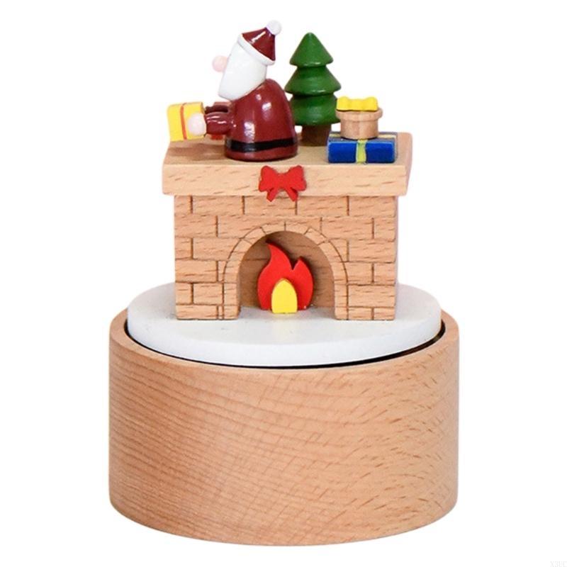 Rotating Wooden Music Boxes Christmas Santa Gift Theme Handcrafted Melodys Home Decoration Present X3UC
