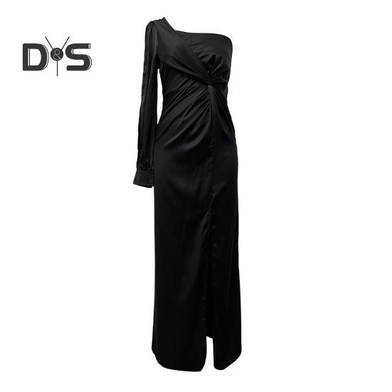 Dámské večerní šaty Rozdělený lem bez rukávů na jedno rameno Jednobarevný Úzký pas Skládaný Jednobarevný Ples s vypnutým ramenem Společenské koktejlové maxi šaty Plesové šaty