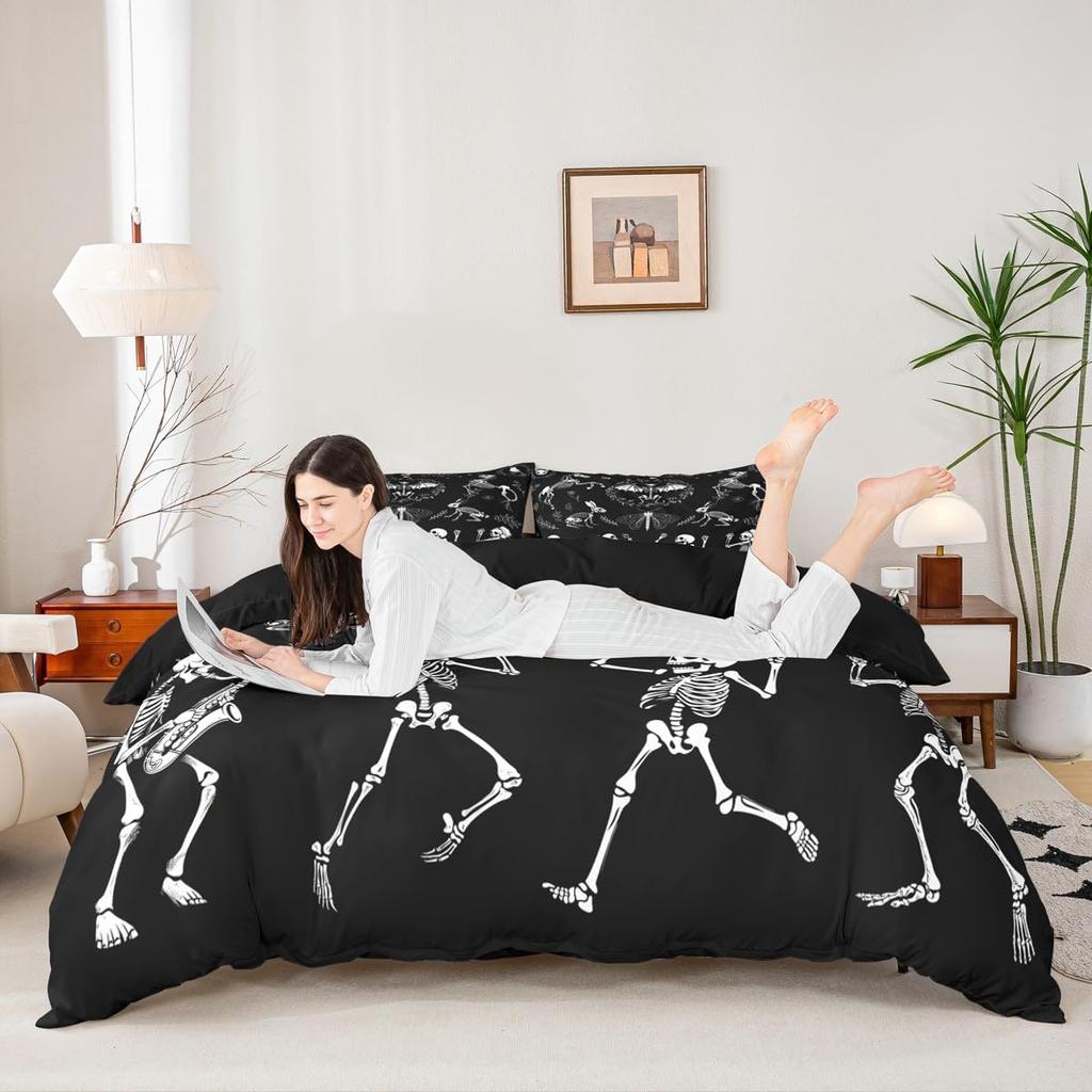 Erosebridal Sugar Skull Comforter Cover Set Skeleton Bones Duvet Cover,Gothic Moth Decor Bedding Sets Twin Magic Unicorn Rabbit Skulls Beddi