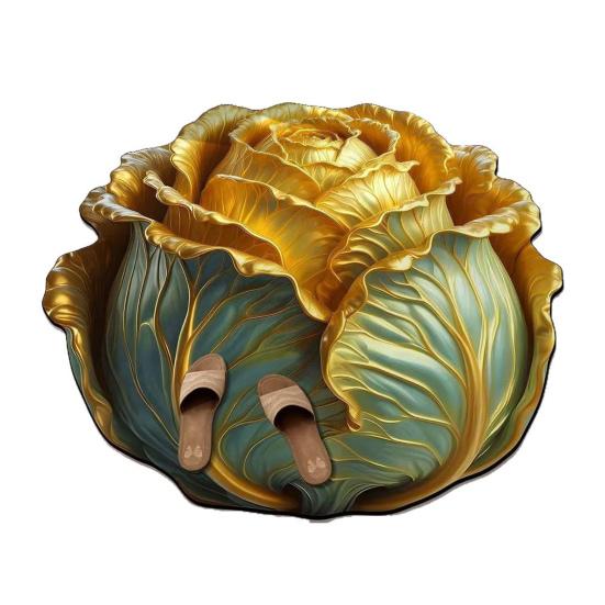 Yousheng Chinese Cabbage Floor Mat Non-Slip Absorbent Bathroom Rug 3D Visual Effect Cabbage Floor Rug for Entrance Living Room Kitchen
