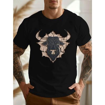European Sizes Casual Short-Sleeve T-Shirt for Plus-Size Men Featuring a Graphic Print of a Bull's Head, Perfect for Summer Wear And Daily Activities