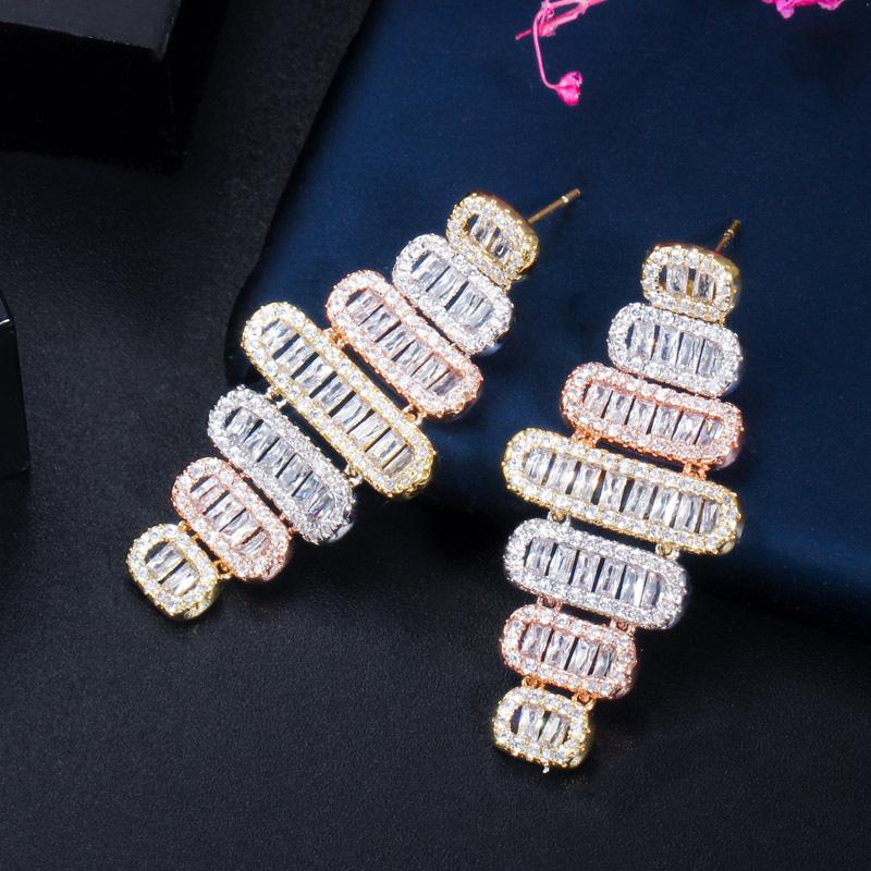 WWJ Top Quality Tricolor Golden Color Cubic Zirconia Stud Earrings