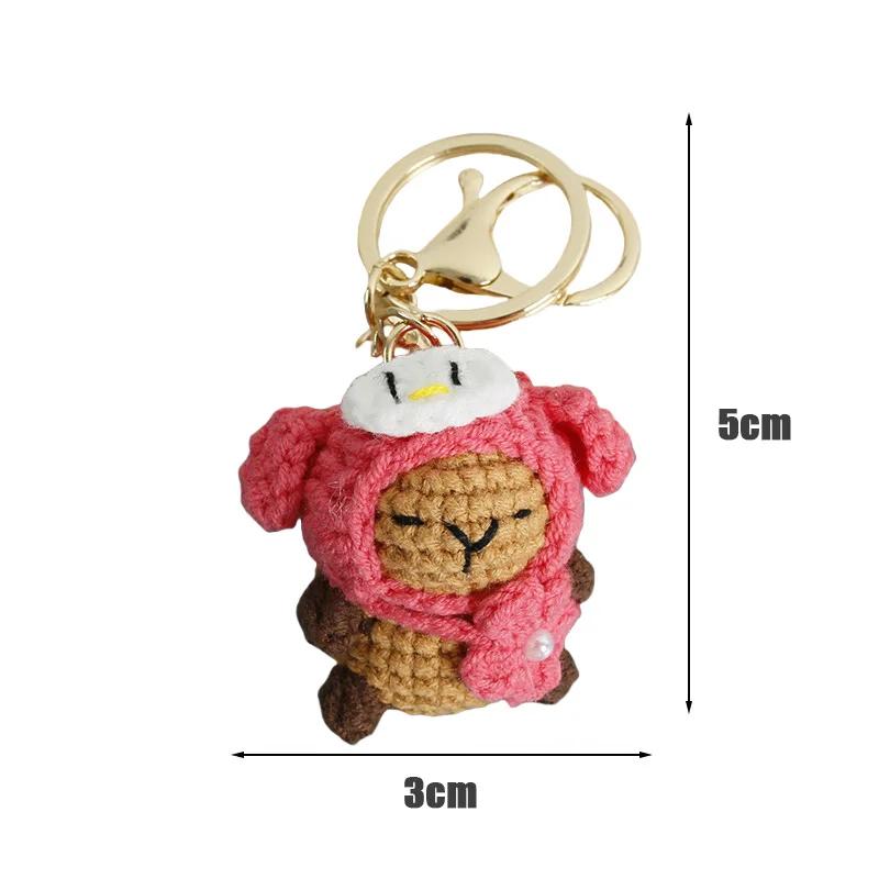 Hand Woven Cross Dressing Capybara Doll Yarn Crochet Capibala Keychain Mini Bag Car Keychain Handmade Pendant Ornament