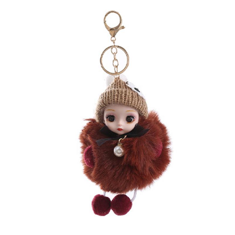 Cute Plush Keychain Imitation Rex Rabbit Fur Ball Keyring Big Eye Doll Pendant  Car Bag Charm