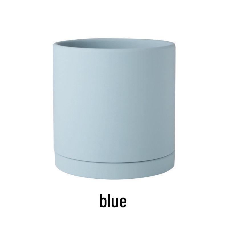 Morandi Colorful Ceramic Cylinder Flower Pots with Saucers for Indoor/Outdoor Plants