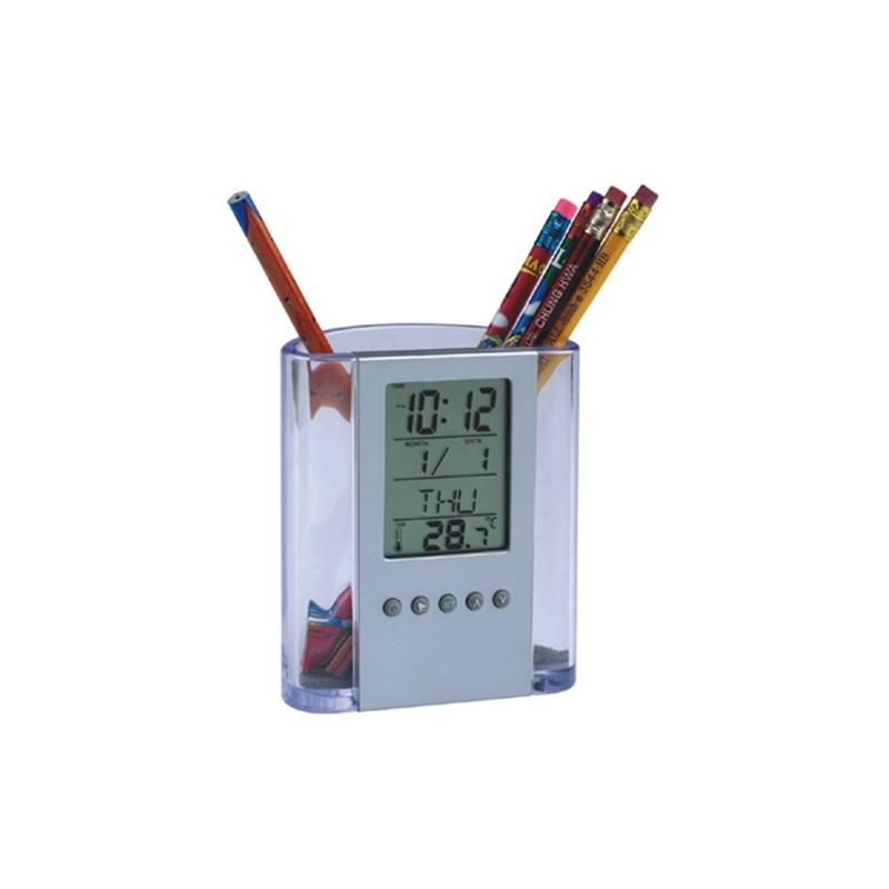 Creative Acrylic Office Pen Cup With Digital Date Clock And Multifunction Storage For Professionals