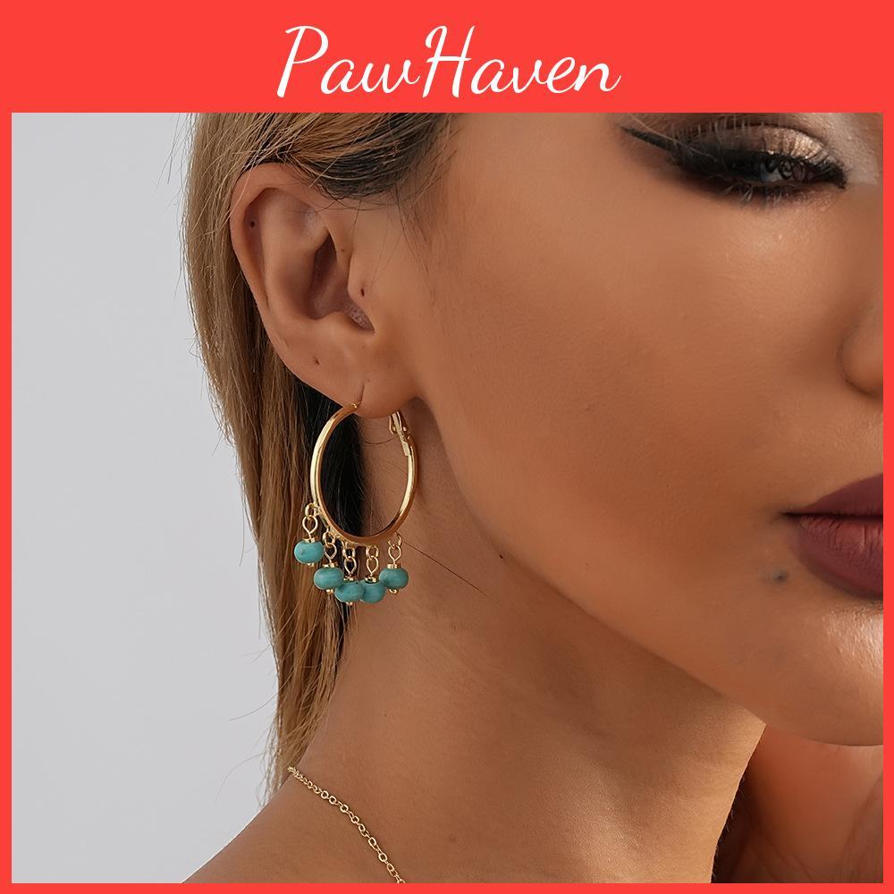 Blue Earrings Copper With Natural Stones Simple And Elegant Earrings Circle