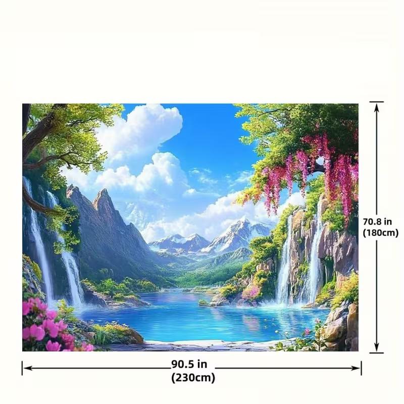 2D Anime Mountain Lake Background for Home Decor and Photoshoot