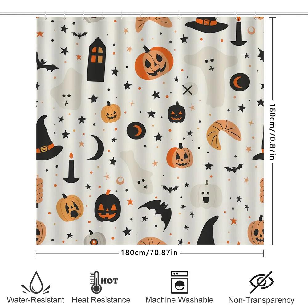 Dekoracje Halloween Zestaw Zasłony Prysznicowej ze Wzorem Dyni i Ducha do Łazienki Pomarańczowy Czarny Biały Halloween Nietoperz Czarownice Ha