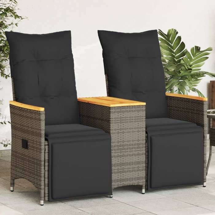 VidaXL Canapé de jardin inclinable 2 places avec table gris poly rotin, canapé de jardin, siège de jardin, meuble 365723