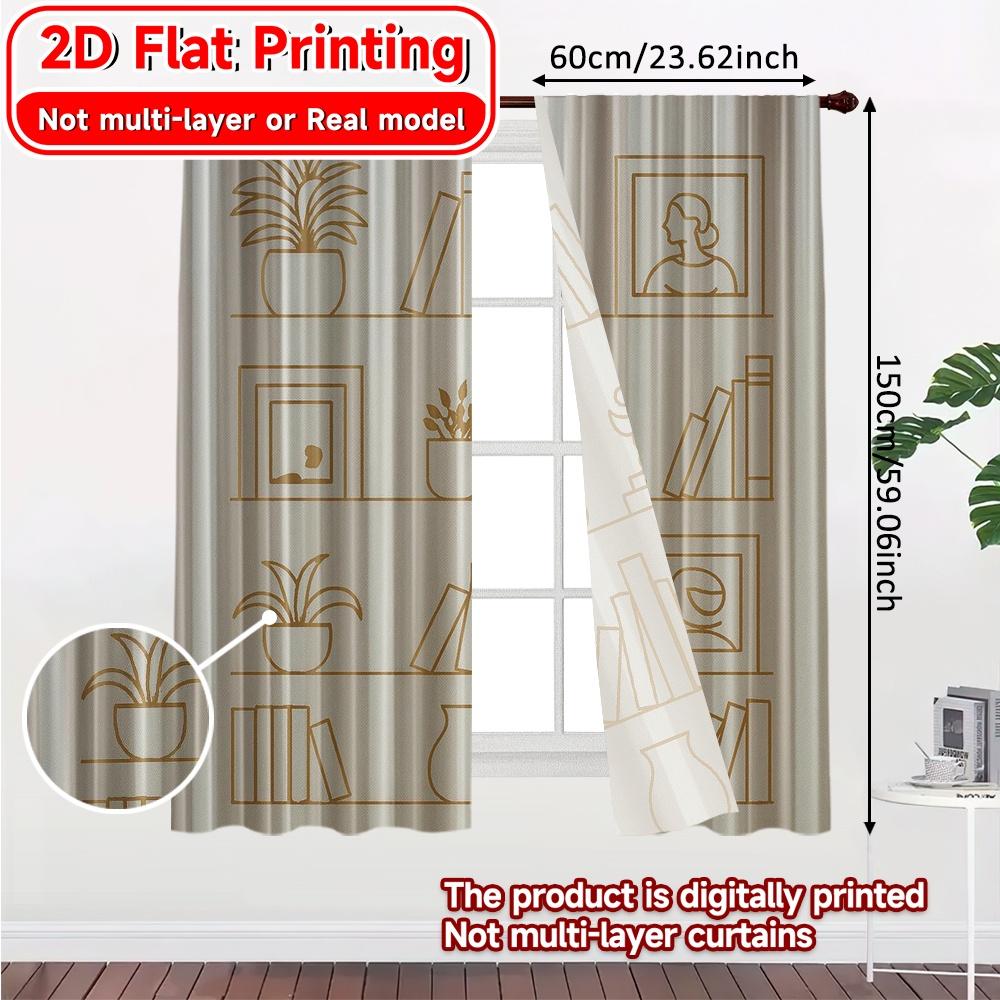 2D Flat Printing  2pcs Curated Shelf Pattern Chic Curtains Durable Polyester Curtains Decorations Ldeal for Living Room   Bedroom