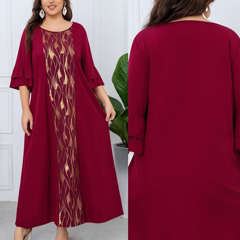 Elegant Plus Size Patchwork Flare Sleeve Dress for Spring & Autumn