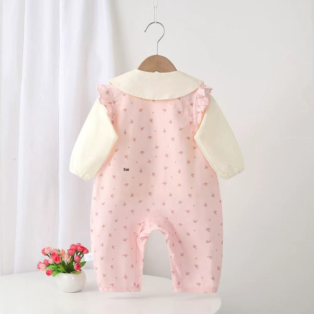 Infant & Toddler Spring/Autumn Girls' Casual Outfit - Super Cute Fashion Two-Piece Set with Outerwear & Bib, Ideal for 100 Days Celebration.