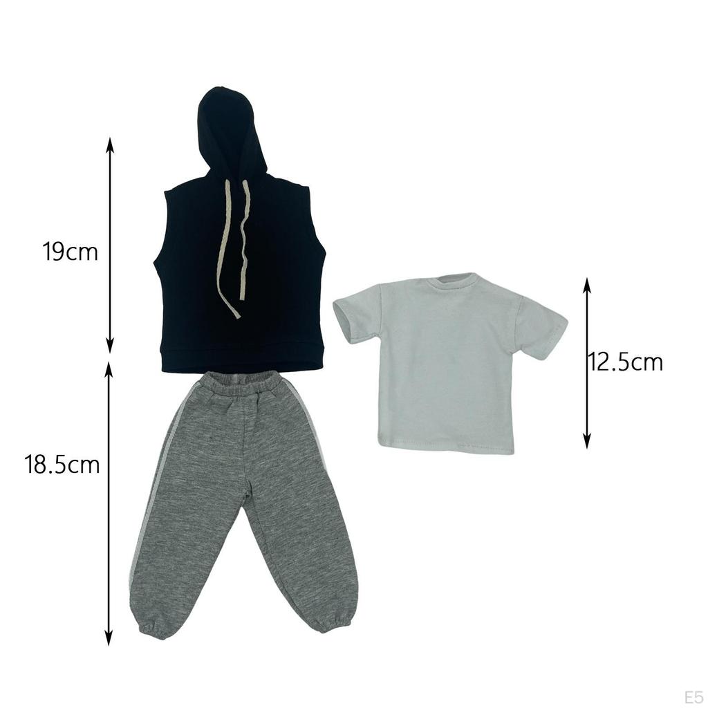 3 Pieces 1/6 Men Sleeveless Hoodie Pants Short Sleeve, Handmade Doll Clothes, Fashion Cloth Costume