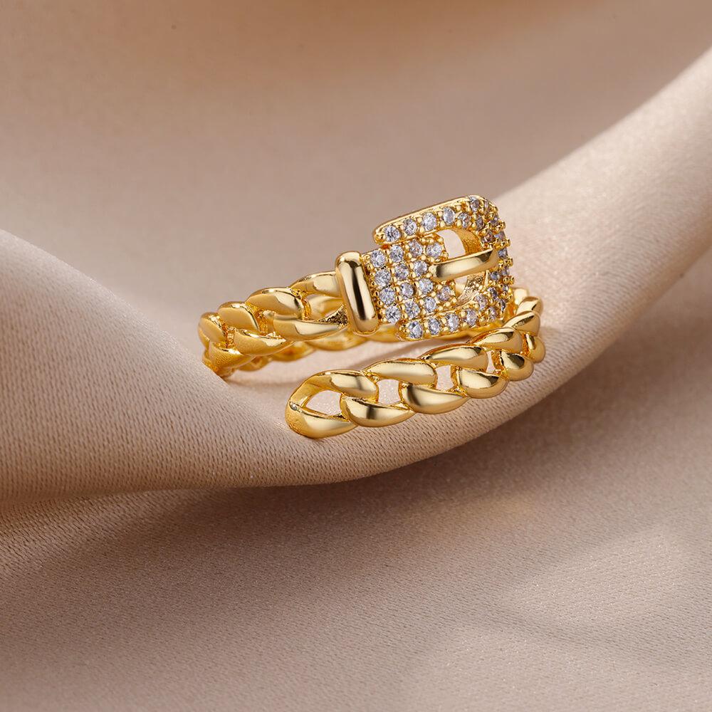 Zircon Belt Rings For Women Stainless Steel Adjustable Finger Ring Femme Geometric Wedding Aesthetic Jewerly Gift Anillos