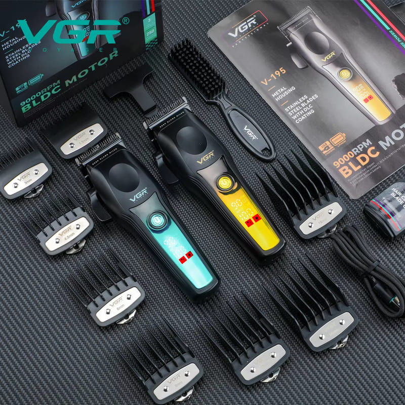 Nuevo Cortapelos Profesional VGR para el Hogar Motor sin Escobillas Cuerpo Metálico Aleación de Titanio Hoja Afilada Recortador de Cabello Pantalla LCD Inteligente Máquina de Afeitar Digital V-195