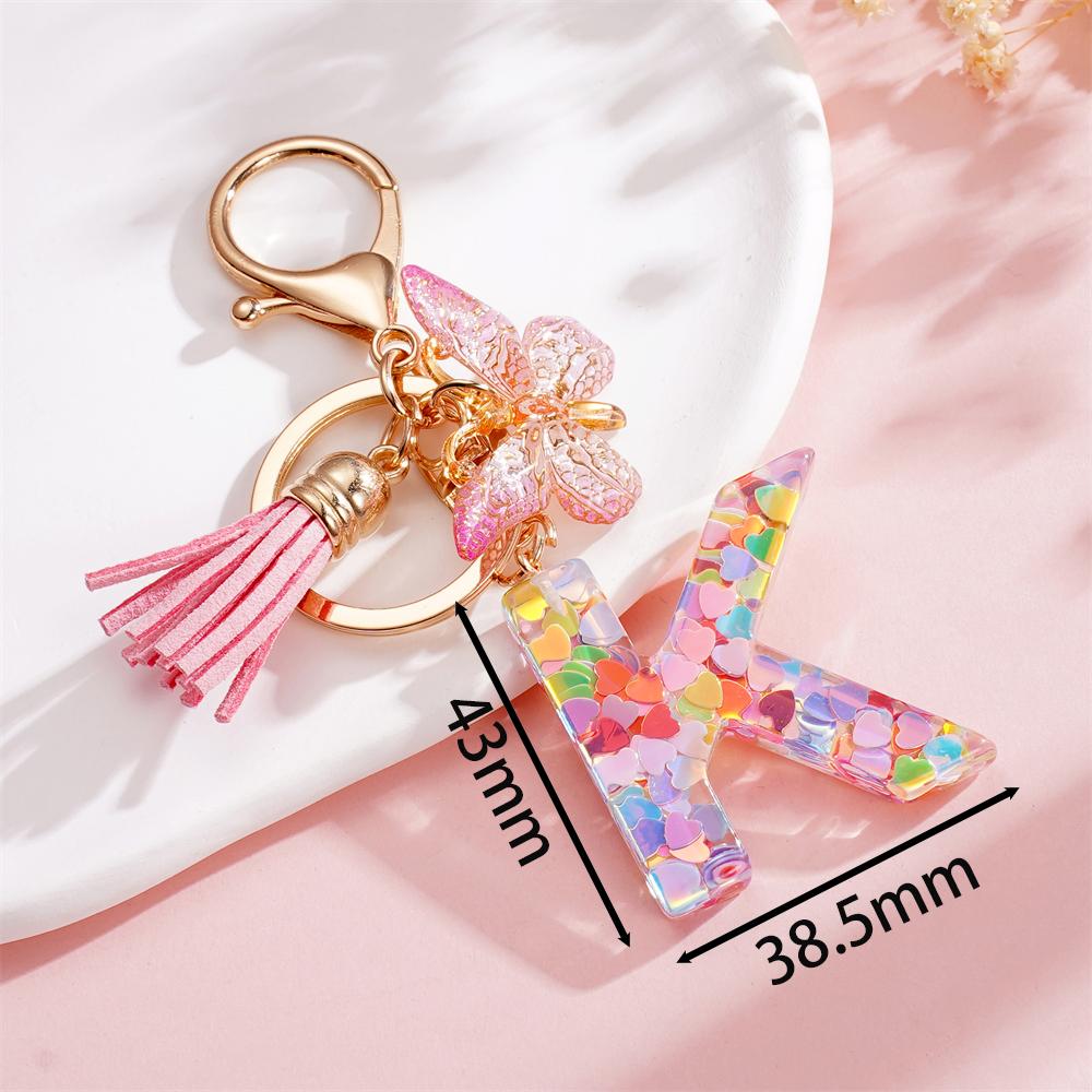 Fashion DIY A-Z Letters Keychain Metal Holder Pendent Key Chain With Butterfly Women Car Key Ring Simple Letter Key Party Gift