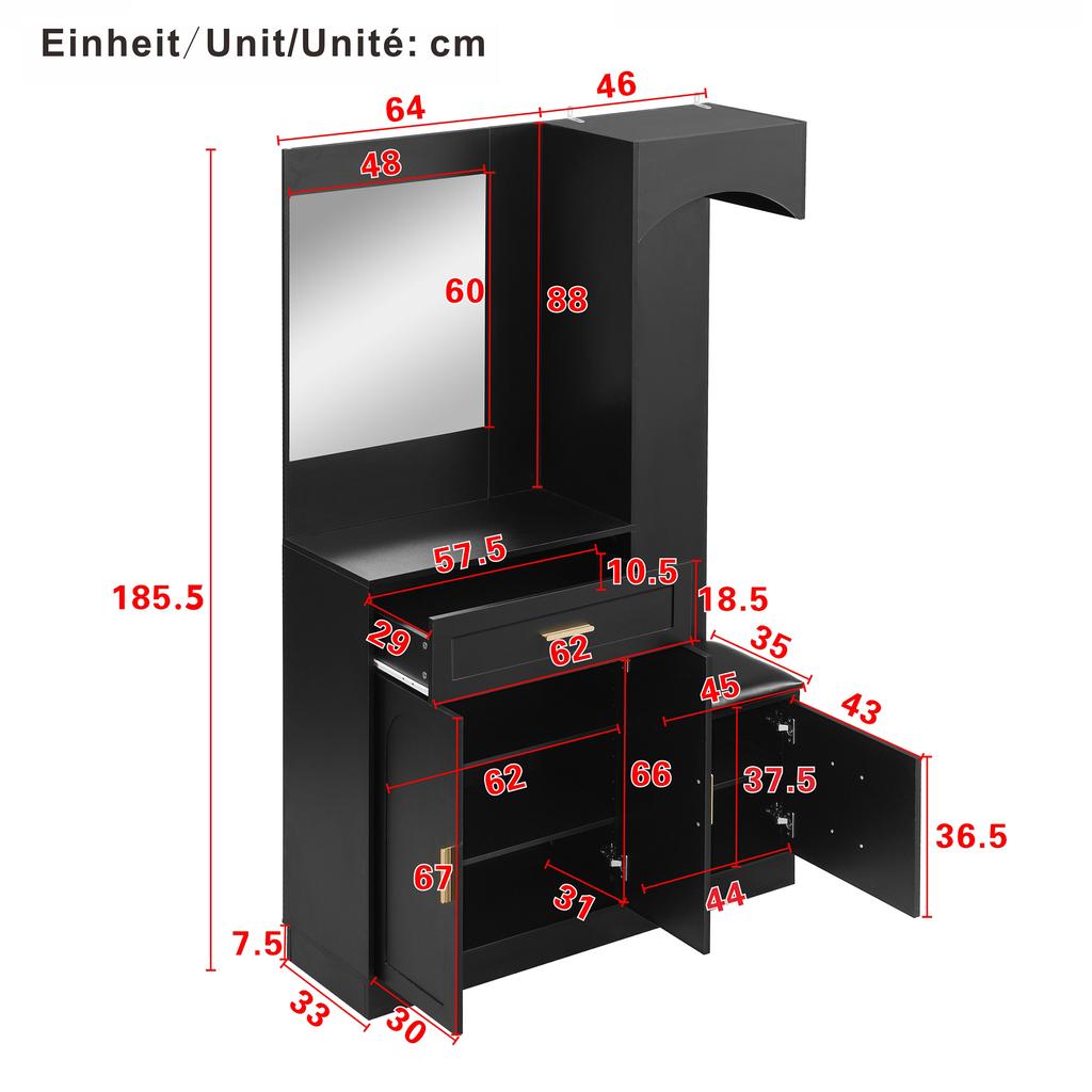 Modern, Compact Hallway Wardrobe, Coat Cabinet and Shoe Cabinet Combination, Entrance Cabinet, Multifunctional Storage Shelf with Mirror