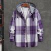 Männer Frühling Herbst Mit Kapuze Kordelzug Hemd Mantel Langarm Plaid Print Einfarbig Patchwork Farbe Einreiher Casual Mantel