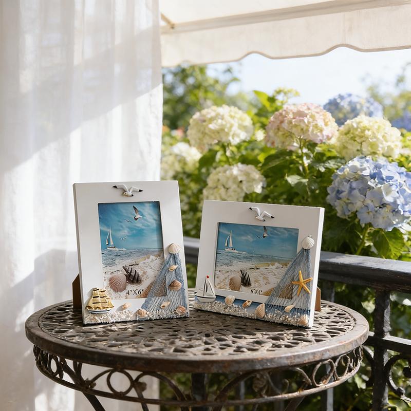 WTEMPO DIY Ocean Photo Frames Summer Shell Photo Frames Mediterranean Wooden Platform Frame Decoration Horizontal and Vertical