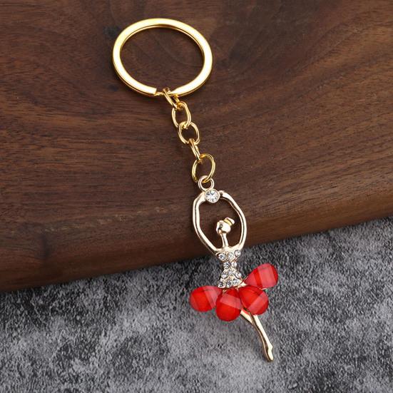 2Pcs Ballerina Keychain Pendant Lightweight Metal Rhinestone Keychain Portable Elegant Bag
