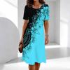 Ladies Crew Neck Short Sleeve Dress Plus Size Exotic Floral Loose Gown For Summer Beach Leisure